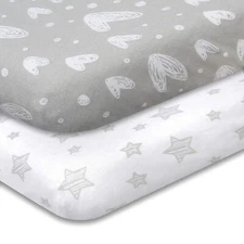 Pack n Play Playard Sheets 100% Jersey Knit Cotton Stretchy 39"x27" 2 Pack Gray