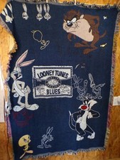 Vintage LT Blues Warner Bro Looney Tunes Throw Blanket Bugs Bunny, Taz, Etc
