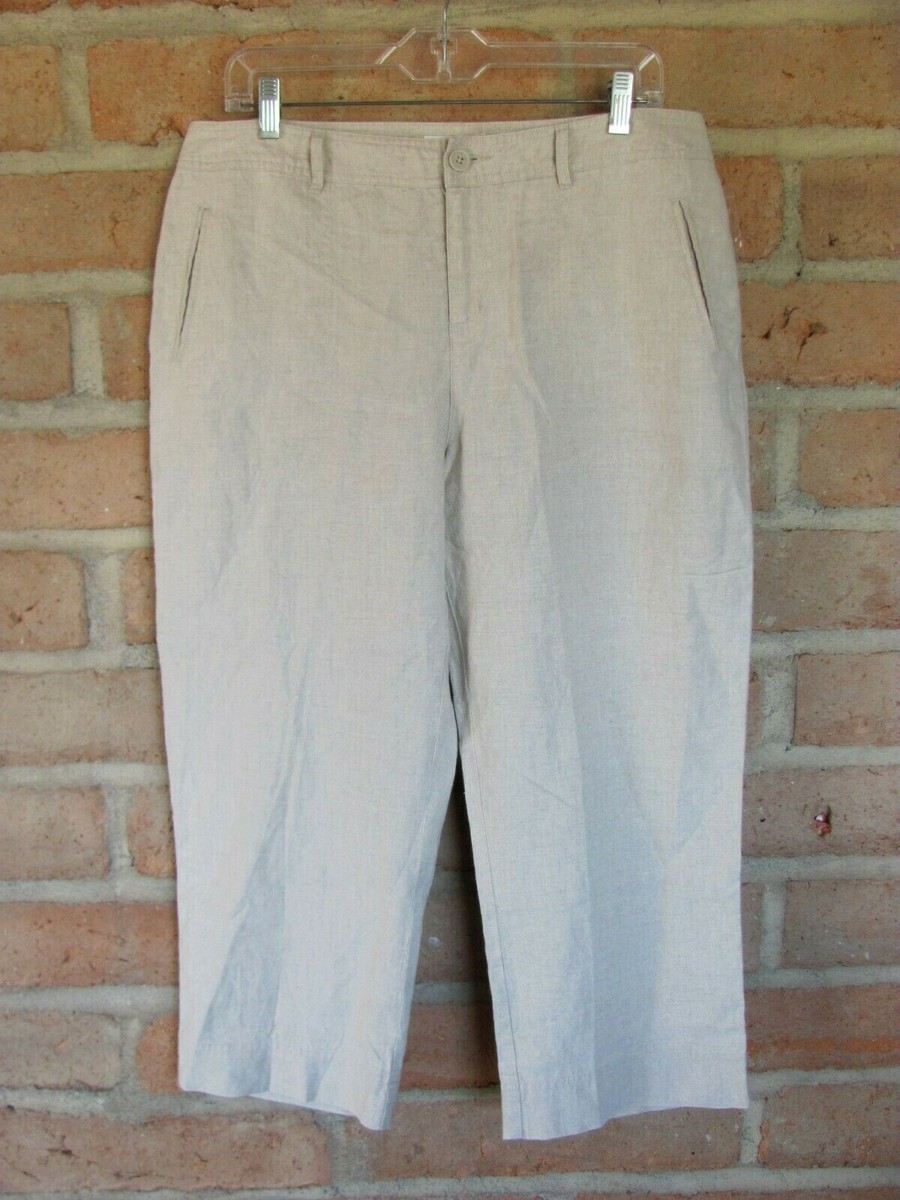 NEW Cherokee Capri Pants Womens 14 100% Linen Oatmeal UK