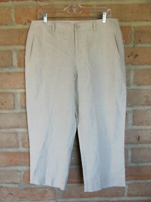 NEW Cherokee Capri Pants Womens 14 100% Linen Oatmeal