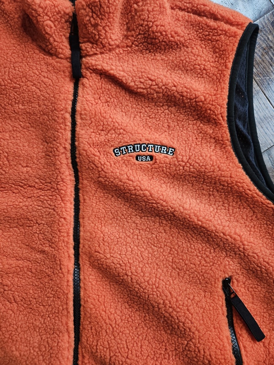 Vintage 90's STRUCTURE Men's Fleece Zippered Vest Size XL Orange