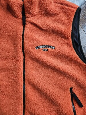 Vintage 90's STRUCTURE Men's Fleece Zippered Vest Size XL Orange