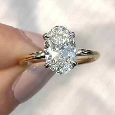 2,00 TCW ovaler Moissanit Damen Hochzeit Verlobungsring massiv 9K bicolor Gold