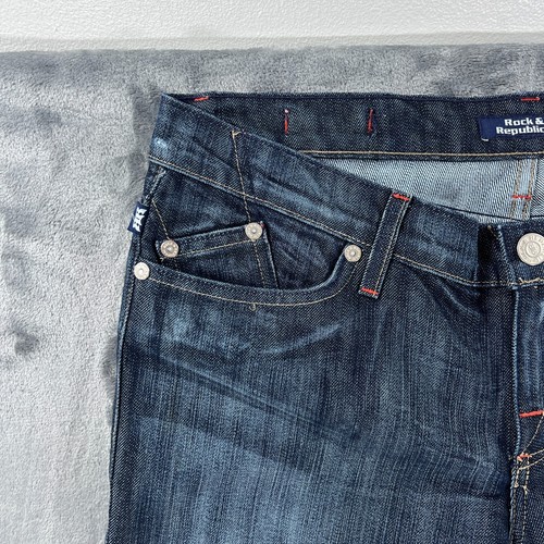 Jean Rock & Republic Bootcut Hombre 36x35 Azul Envejecido Lavado Oscuro Denim Grunge - Imagen 13 de 13