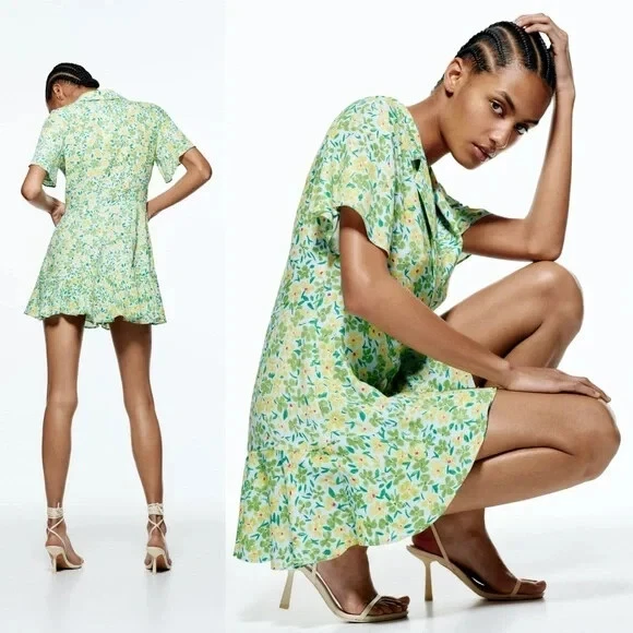 Mono Zara Mujer Multi Floral Envoltura Flor Cítrica Mameluco Skort 3226/652 M Foto 2 de 4