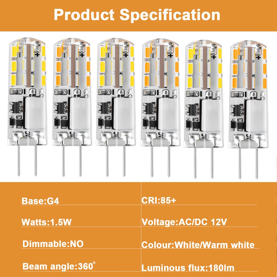 6PCS AC/DC 12V 6/12Pack G4 Bi-pin LED Lamp Light Bulb 24x3014 SMD White/Warm - Image 4 of 4