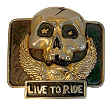 VINTAGE Skull Eagle LIVE TO RIDE MOTORCYCLE BELT BUCKLE 3 X 3.25 Inches