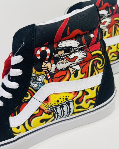 Vans Sk8-Hi Babbo Natale Fiamma Scamosciato Tela Nero Taglia 8,5 - 10 NUOVO DI ZECCA - Foto 2 di 9