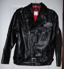 Vintage Orange County Choppers Faux Leather Jacket Biker Bomber Size 14/16 Logos