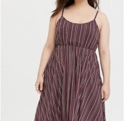 Torrid Women's Mauve Purple Stripe Chiffon Midi Dress Size 1 14-16 X Large  NWT | eBay
