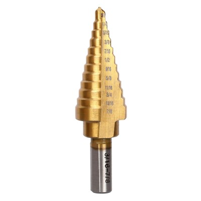 Step Drill Bit - Titanium Coated, Double Cutting Blades, 13 Steps 1/8'' to 1/2''