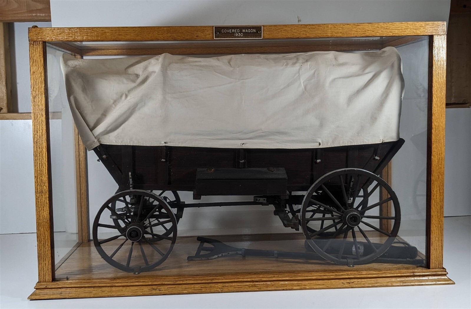 Antique 1930 Wood 23" Covered Wagon Model in Museum Display Case LOCAL ...