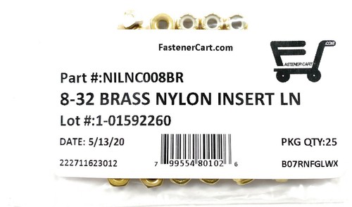 (25) 8-32 Brass Nylon Insert Lock Nuts Locking Hex Nuts #8-32 Solid Brass - Picture 3 of 4