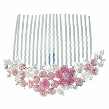 USA Crescent Hair Comb use Austria Crystal Bridal wedding Silver PINK 5-3