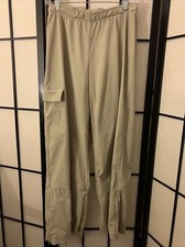 VTG Danskin Womens Parachute Style Pants Zip Off Leg Khaki M, Torn Bottom 28X30