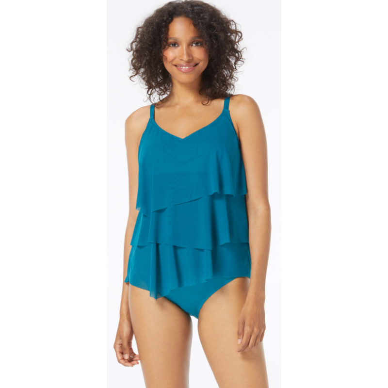 Coco Reef Flourish Bra Sized Tier Mesh Underwire Tankini Top Teal 38DD