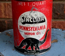 DINOSAUR 1930s era SINCLAIR PENNSYLVANIA MOTOR OIL Old Solder Seam Tin 1 qt. Can