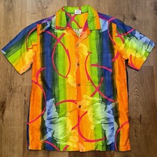 Pacific Sportswear Shirt Loop Collar Hawaiian Surf Rayon Vtg 60s Mod Mens Large