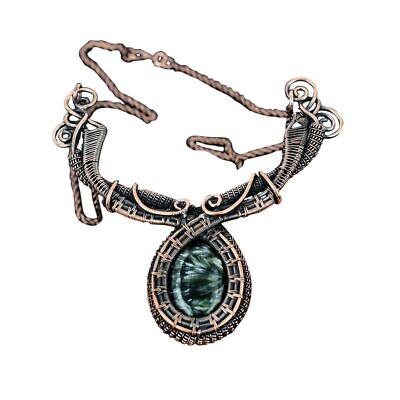 Seraphinite Gemstone Jewelry Copper Love Gift Wire Wrapped Chain Necklace 18.0''