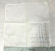 Vintage  Handkerchief  Very fine Cotton  White Blue mid century design