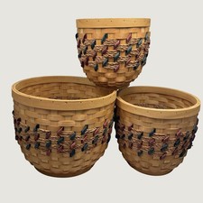 Woven Wood Nesting Baskets Set of 3 Brown Teal Burgundy Round Storage