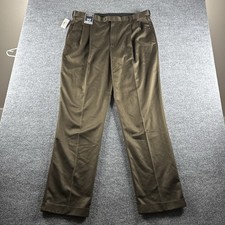 NWT Roundtree  Yorke Pants Mens 40x36 Brown Travel Smart Twill Pleated Trousers
