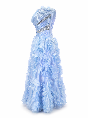 Mary's Light Blue Strapless Sweetheart Ballgown Prom Dress Ruffle Rosette  Skirt | eBay