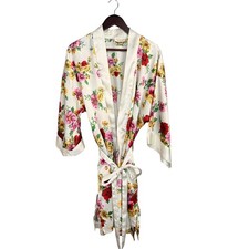 Victoria's Secret Gold Label Vintage Floral Satin Kimono Robe Ivory Coquette 90s