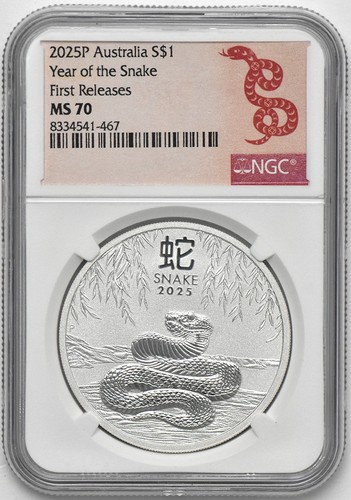 2025 P 1oz Silver Australia $1 Lunar Year of the Snake NGC MS 70 First Releases