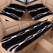 Faux Sheepskin Car Seat Cover Full Set Black Fluffy Cute Thin Car Seat Cover...
