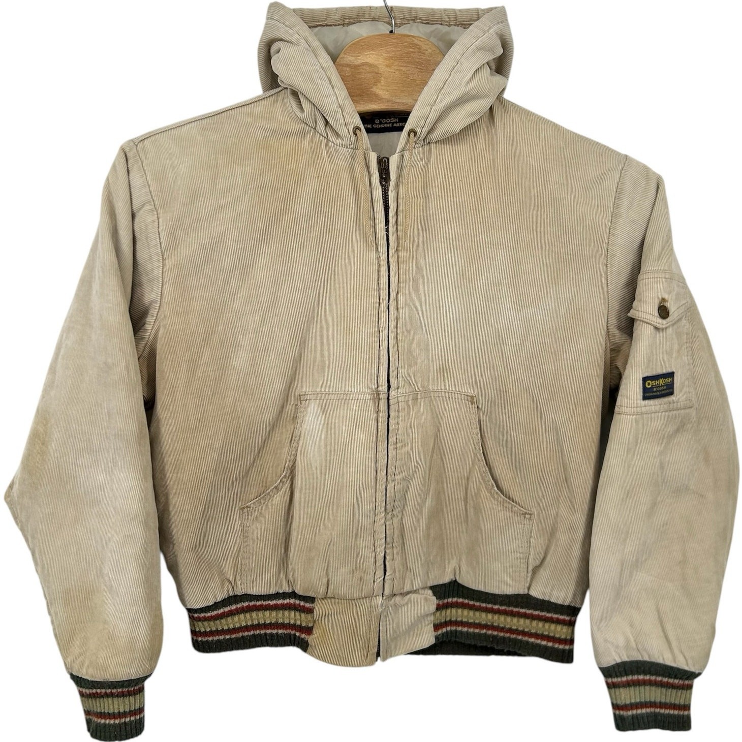 VTG 70s Men's Cream Corduroy OshKosh B'Gosh Quilt Lined Varsity Chore Jacket XL