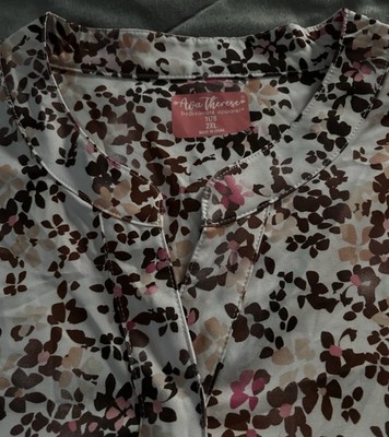 Ava Therese Zavate 1178 Harlyn Floral Print Scrub Top Henley Neck Women's 2XL