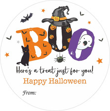 60Pcs Happy Halloween Stickers - 2Inch round Boo Trick or Treat Name Labels, Her