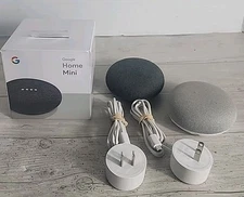 Google Home Mini Lot Smart Assistant Speaker Chalk GA00216-US + 2 Used Speakers 