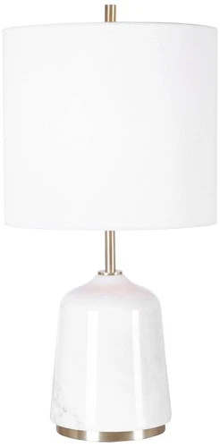 Modern Accent Table Lamp 20" High White Gray Marble Drum Shade Living Room House - Picture 2 of 7