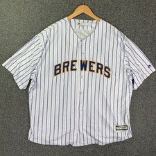 Brewers Baseball Jersey Men 3XL Majestic MLB White Striped Cool Base