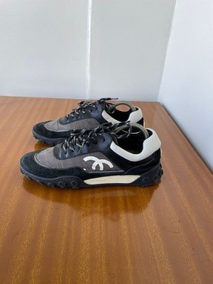 Chanel black and grey nylon,suede,and leather CC low top sneakers size 36 EU