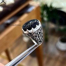 Elegant Yemeni Aqeeq Natural Black Agate Ring Handmade Unique Jewelry