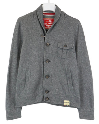 Napapijri Sweatshirt Mens M Grey Shawl Collar Button Pockets Cardigan