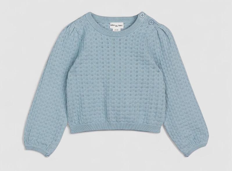 Miles the Label Kids Girl's Blue Oversized Puff Sleeve Sweater Size 2/3Y
