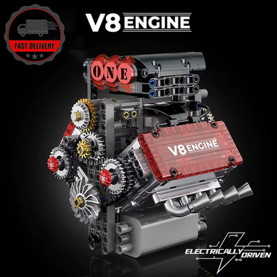 Motorisiertes V8 Motor Simulationsmodell | Elektroantrieb Ziegel Auto Bausatz Spielzeug