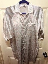 Vintage Kathryn Floral Satin Nightgown Button-Front Collared Short Sleeve M/L
