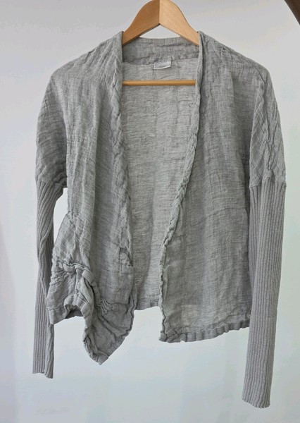 CREA CONCEPT Grey Linen Blend Knit Ruffle Long Sleeve Cardigan Jumper EU 44
