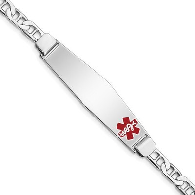 Sterling Silber rhodiniert medizinisches ID Anker Gliederarmband - 7 Zoll