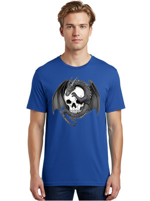 Dragon-Wrapped-Skull Mens Graphic Tee, 100% Cotton, Casual Summer Wear