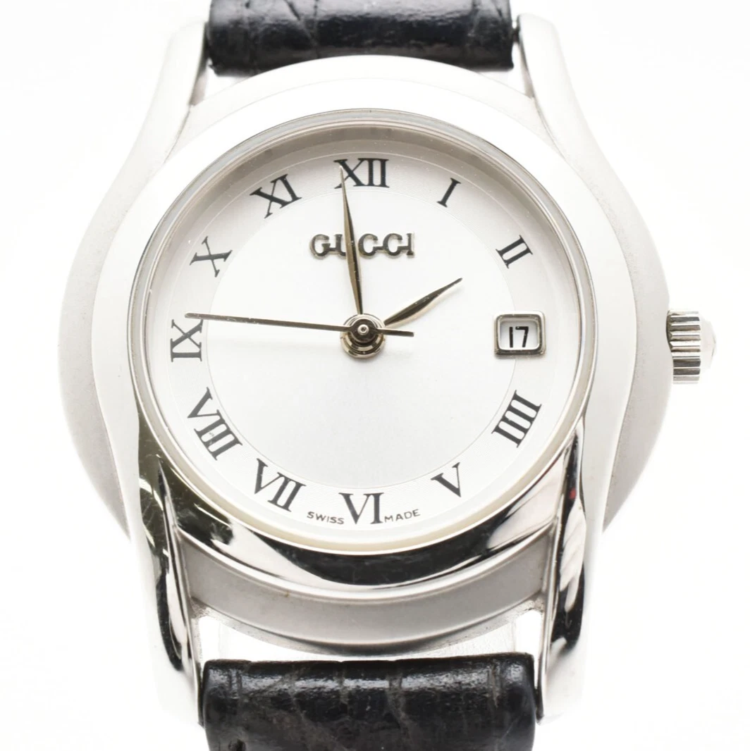 [Near MINT] GUCCI 5500L 27mm Quadrante Argento Romano Data Quarzo Orologio da Polso Donna