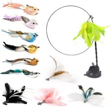 12PCS Interactive Cat Feather Wand Toy Set   11 Bird  Feather Teaser Refills