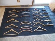 25 Vtg Wood/Metal Clothes Hanger Pant Shirt Advertising McGregor Bond Marshall 