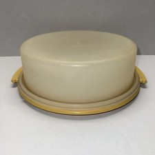 Vintage Harvest Gold Tupperware 10  Pie Carrier w/ Lid Round Cake 720/719-1