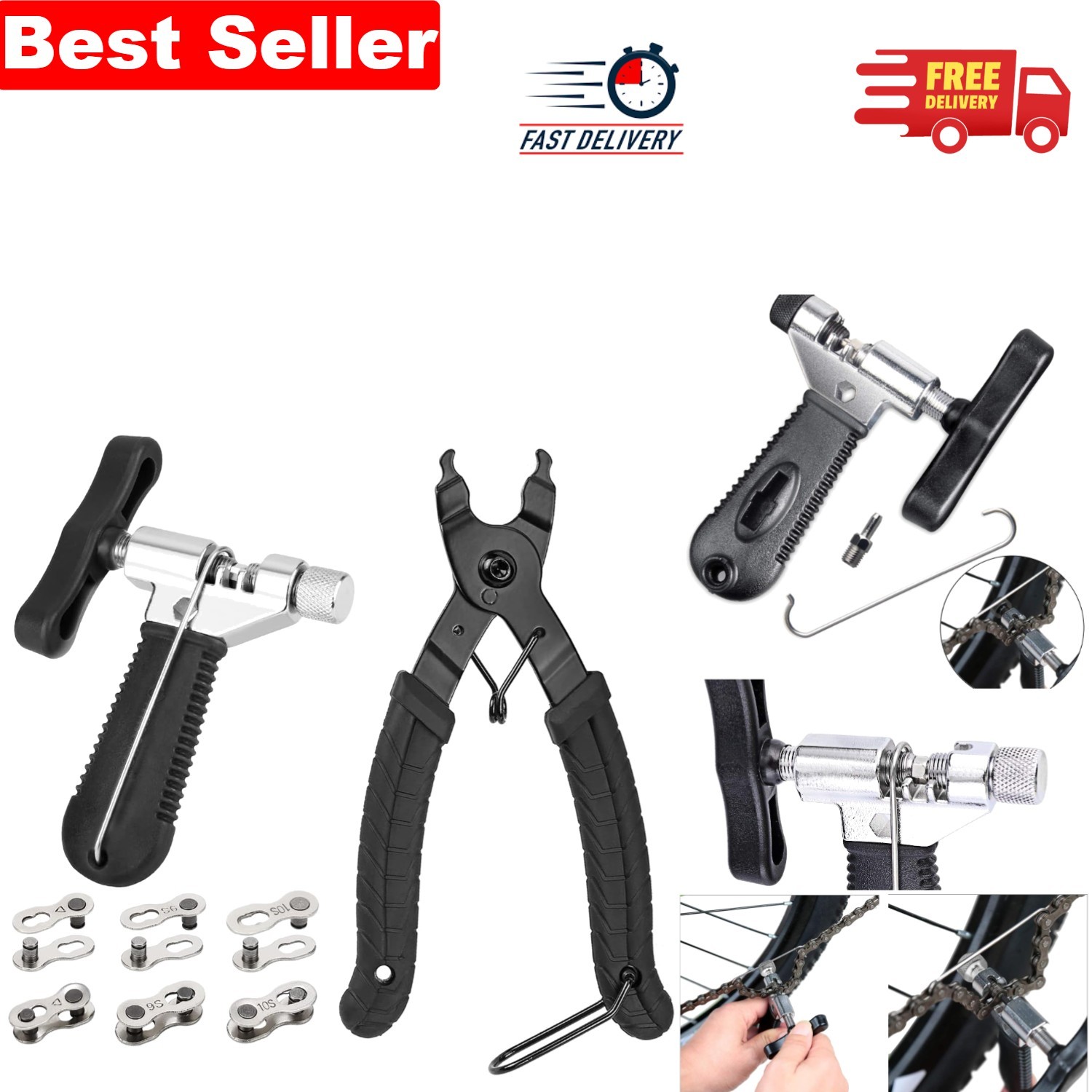 Compact Bike Chain Repair Kit: Chain Plier, Breaker & 6 Missing Links Included